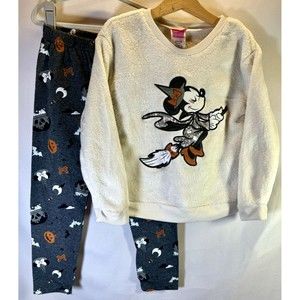 Disney Halloween Fuzzy Sequence Sweatshirt Pant Set Minnie Mouse Witch Size 6X